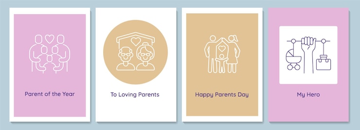 Vetor comemorando o dia dos pais com cartões postais familiares com conjunto de ícones de glifo linear. cartão com desenho decorativo de vetor. pôster de estilo simples com ilustração de linhas criativas. flyer com desejo de feriado