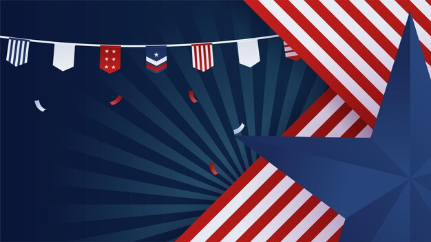 Comemore o fundo de design vermelho e azul americano do Dia da Independência