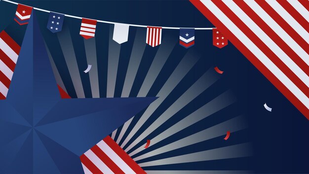 Comemore o fundo de design vermelho e azul americano do Dia da Independência