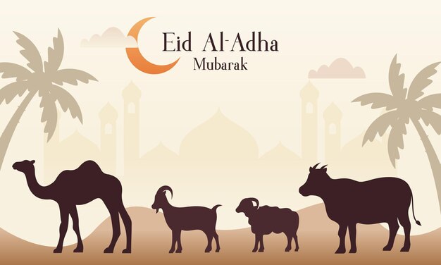 Comemore o fundo islâmico eid al adha mubarak com animais qurban