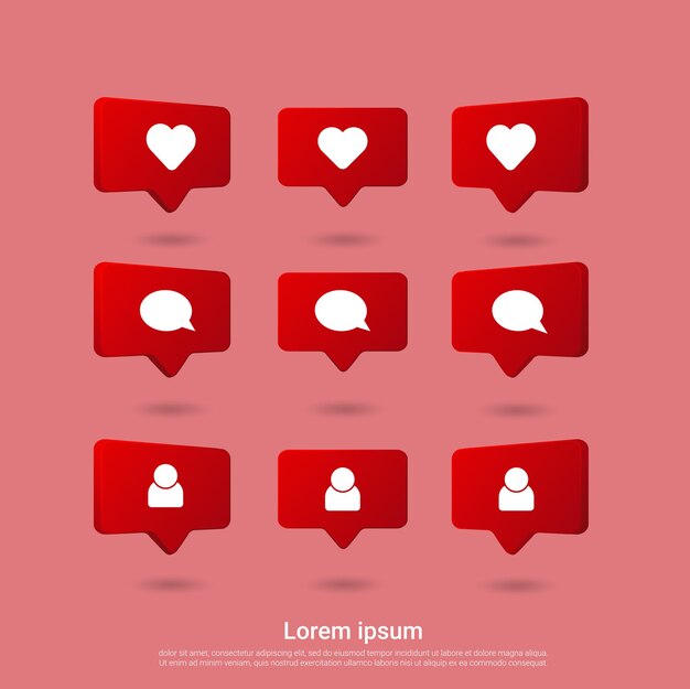 comentar seguir ícone notificações de mídia social
