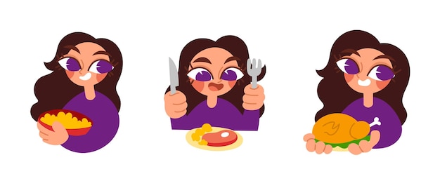 Comer comida deliciosa colorida dos desenhos animados Ilustração em vetor