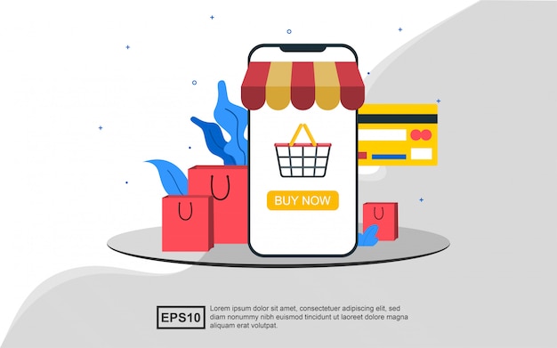Comércio eletrônico ou conceito de ilustração de tema de compras on-line.