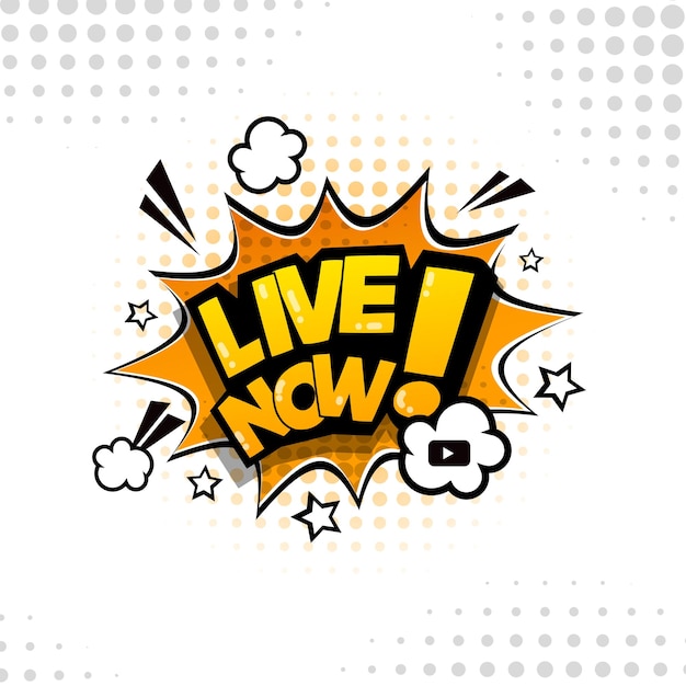 Vetor comic speech bubble splash com live now tulisan