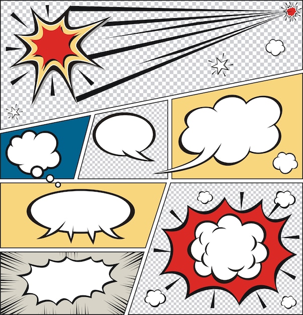 Comic speech bubbles and comic strip background