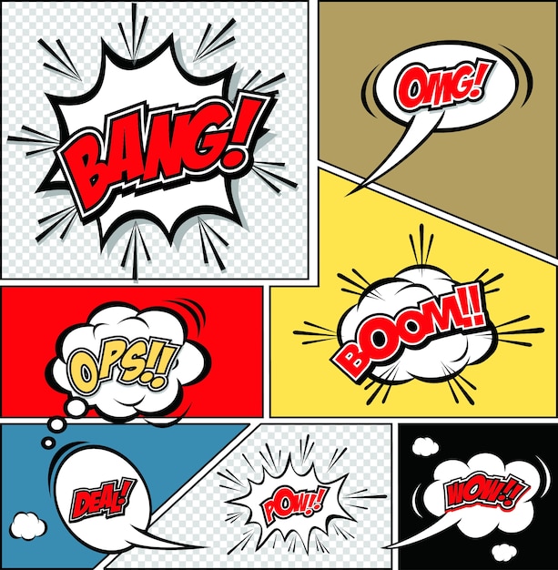 Comic speech bubbles and comic strip background