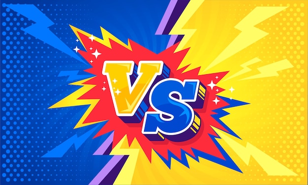 Vetor comic versus fighting cartoon background vs azul e amarelo