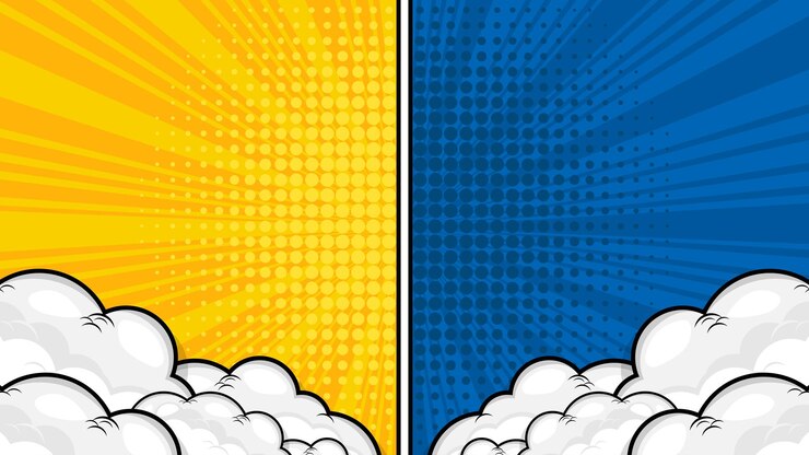 Vetor cômico versus fundo com nuvens