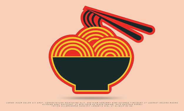 Vetor comida asiática de tigela de macarrão com ilustração de ícone vetorial de desenho animado de pauzinho, modelo de design de logotipo de macarrão
