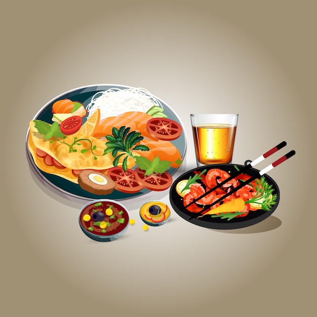 Comida asiática e restaurantes tradicionais, culinária, menu, ilustração vetorial