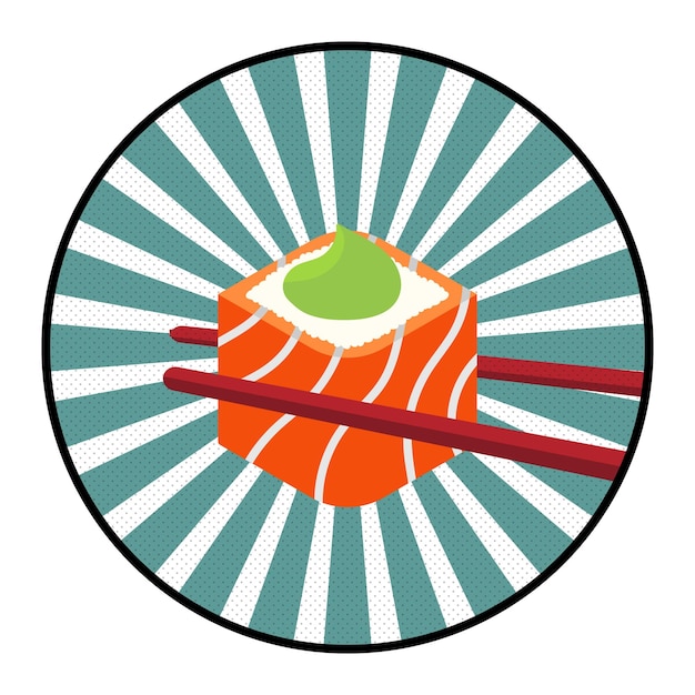 Comida asiática plana. ilustração vetorial do ícone do logotipo sushi e pauzinhos vermelhos
