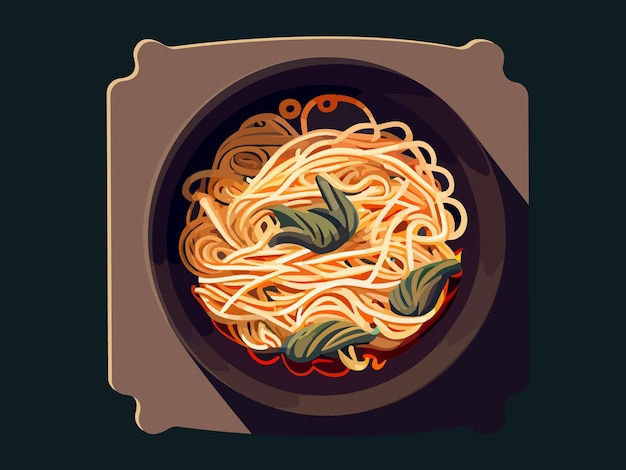 Comida asiática Wok pan ilustração vetorial de macarrão chinês