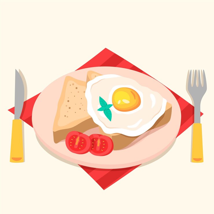 Vetor comida caseira ovo e fatias de pão