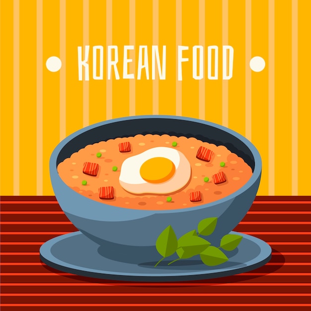 Comida coreana de design plano