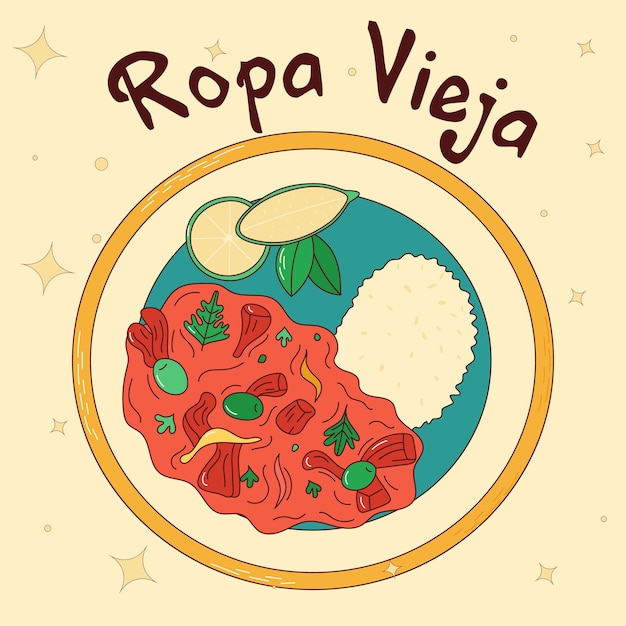 Vetor comida cubana ropa vieja prato cubano tradicional ilustração em vetor