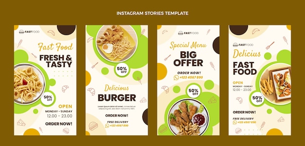 Comida de design plano oferece histórias no instagram