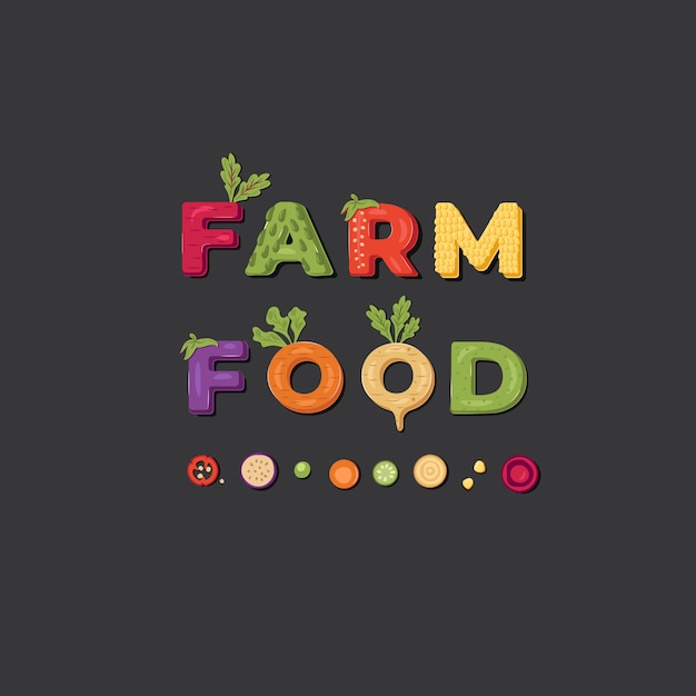 Comida de fazenda - rotulação design de logotipo. ilustração.