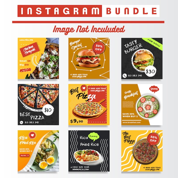 Vetor comida de mídia social instagram posts bundle