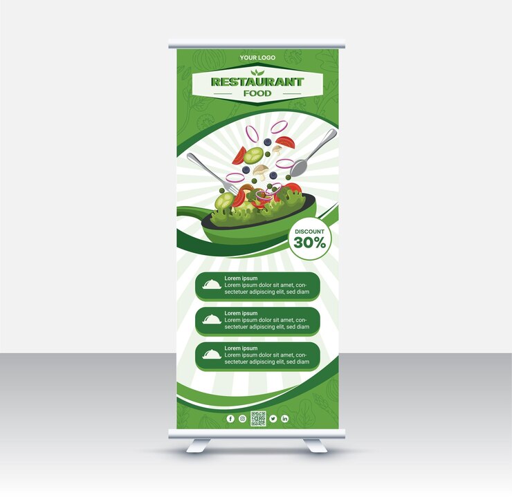 Vetor comida de restaurante standee com imagem atraente de prato de salada
