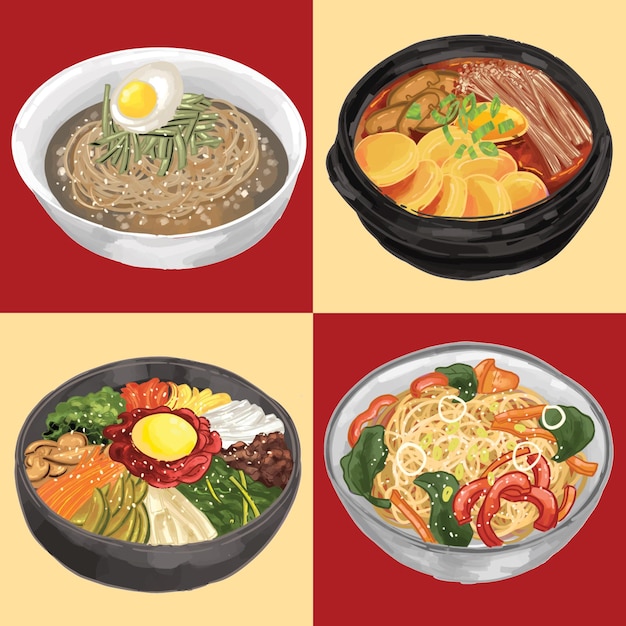 Comida de rua tradicional coreana Comida popular coreana Torta de arroz picante Noodle Ramen