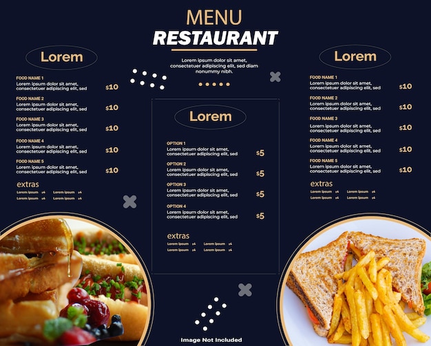 Comida deliciosa ou design de cartão de menu de restaurante de fast food