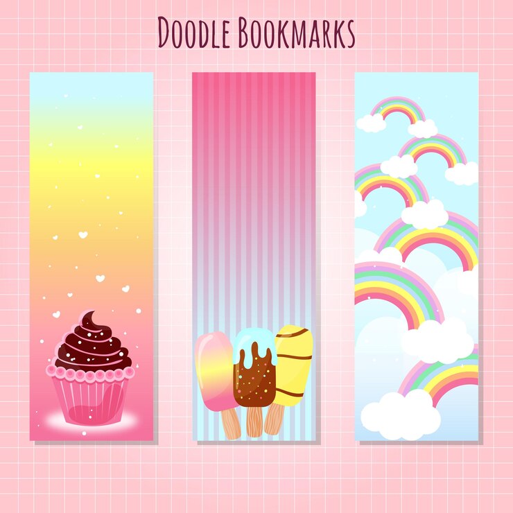 Vetor comida doce kawaii e marcadores de arco-íris