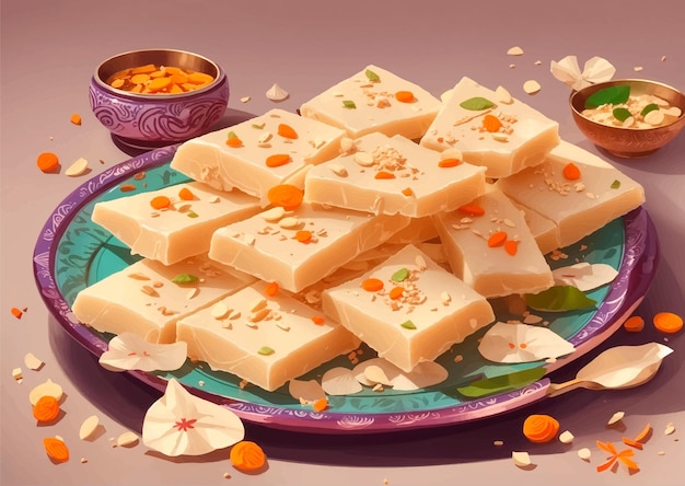 Comida doce tradicional indiana kaju katli ilustração