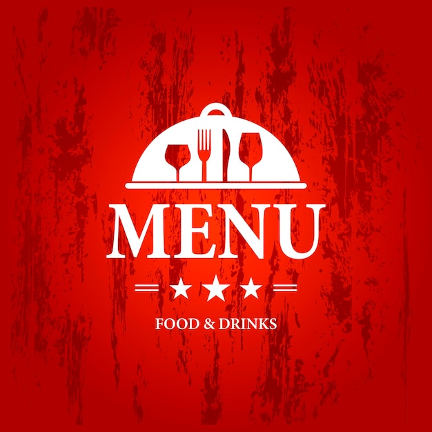 Comida e bebidas de menu em um fundo vermelho de design de estilo grunge retrô