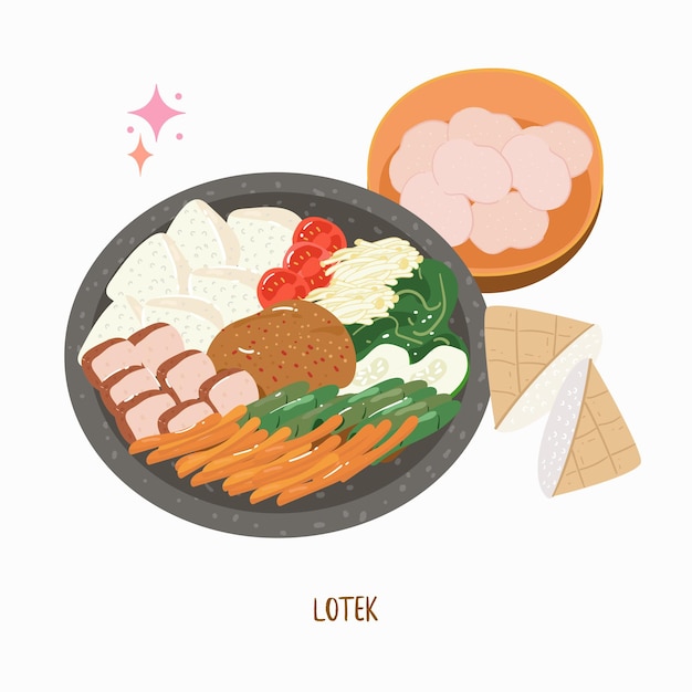 Comida indonésia chamada salada lotek, ilustração vetorial de comida asiática