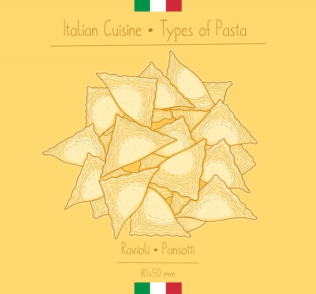 Vetor comida italiana forma triangular ravioli pasta aka pansotti