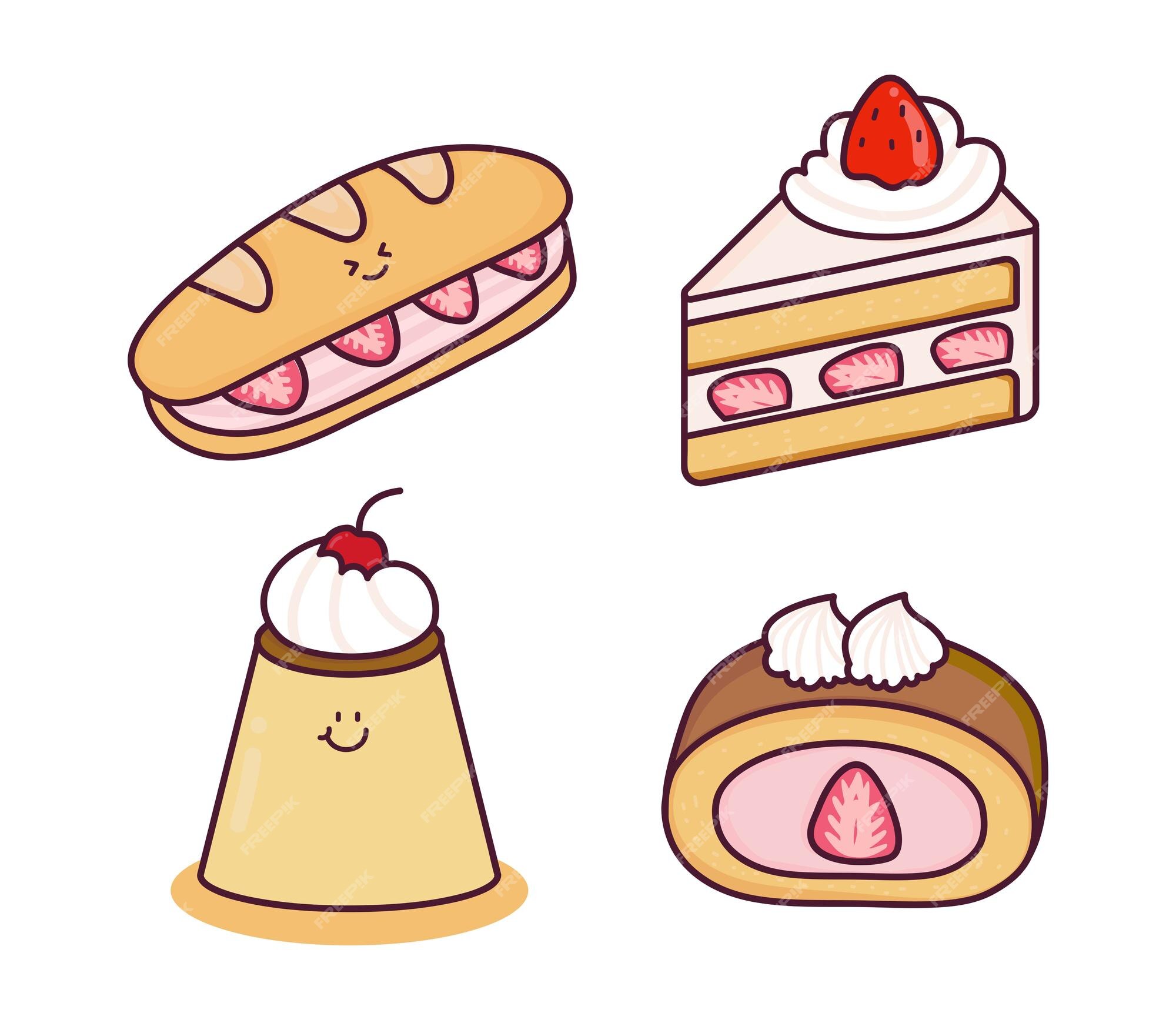 Comida Fofa Pão Doce Sobremesa Desenho Isolado Kawaii Ilustração do Vetor -  Ilustração de lanchonete, pastelaria: 177066419