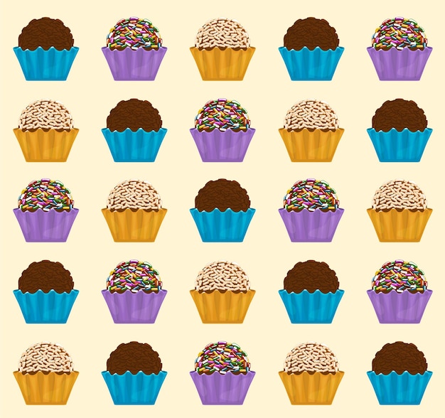 comida latino-americana comida brasileira brigadeiro de chocolate padrão vector design