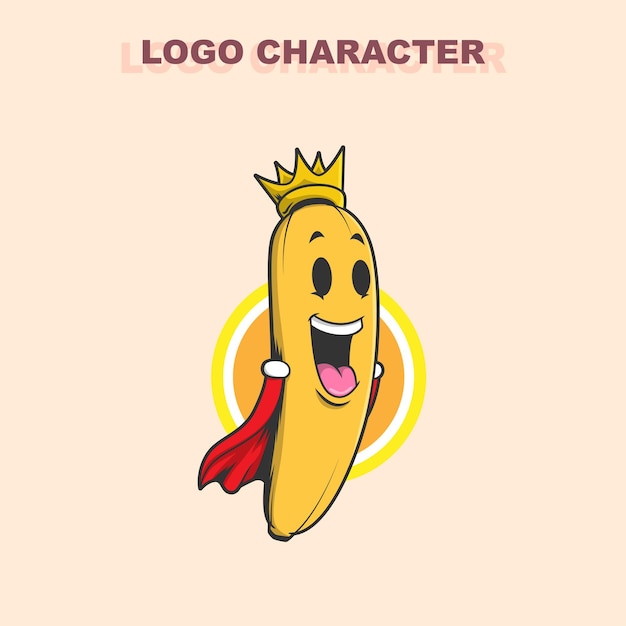 Comida logotipo rei banana mascote ilustração design vetorial
