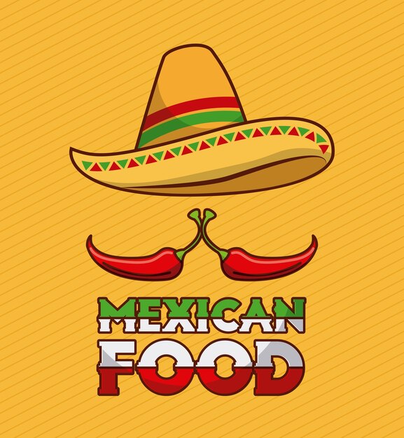 Comida mexicana pimenta e chapéu tradicional