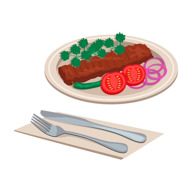 Comida nacional turca. Adana kebab. Carne frita e picada na grelha.