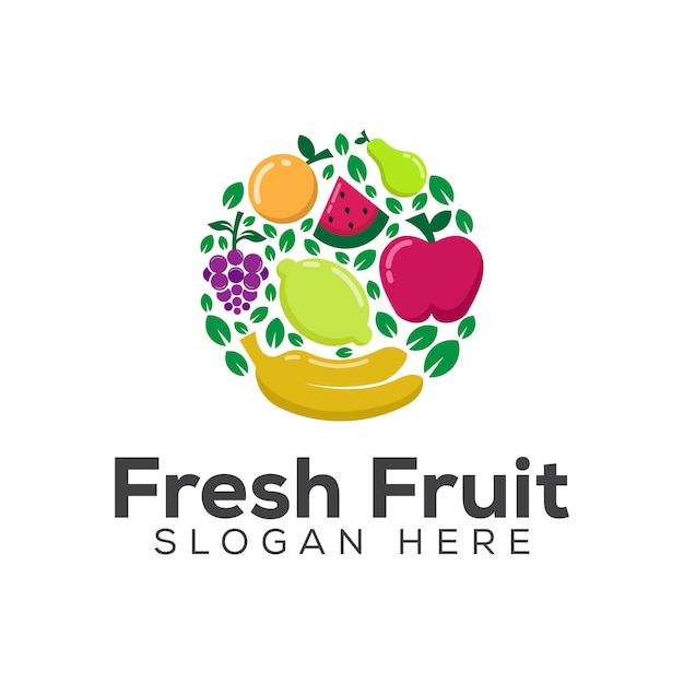 Vetor comida saudável de frutas frescas ou modelo de logotipo de comida de dieta