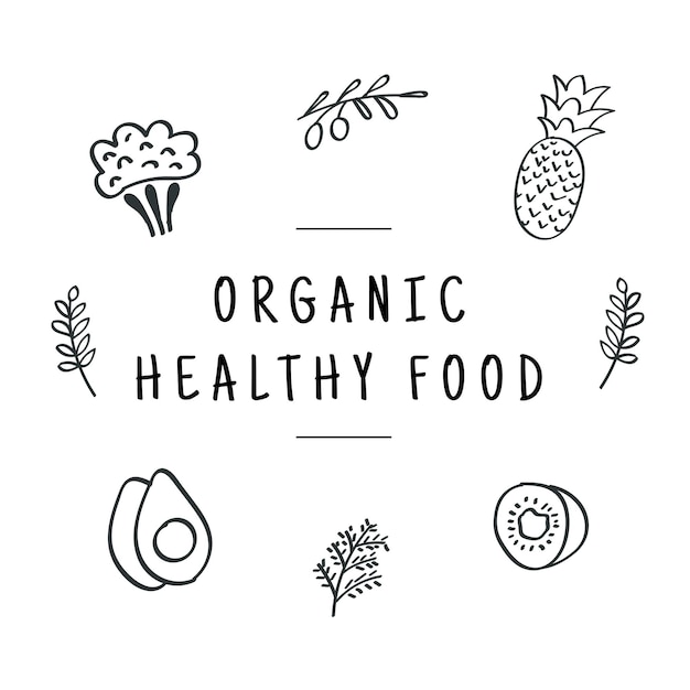 Comida saudável orgânica conjunto de ícones de linha de comida saudável vetor