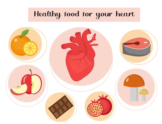 Vetor comida saudável para o seu infográfico de coração.