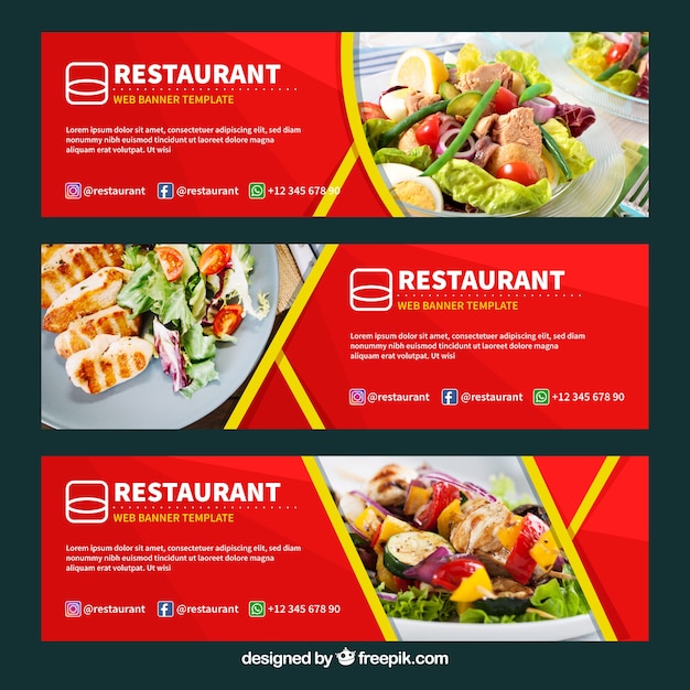 Vetor comida saudável restaurante web banner coleção com foto