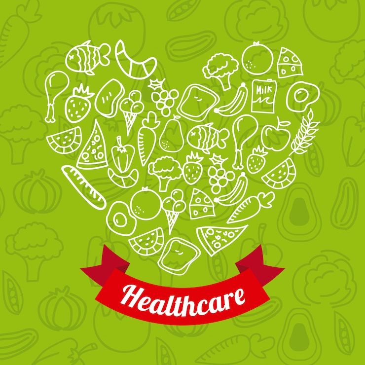 Vetor comida saudável sobre ilustração vetorial de fundo verde