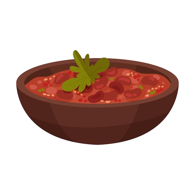 Comida tradicional mexicana servida em taça ilustração vetorial frigole com conceito de tomates