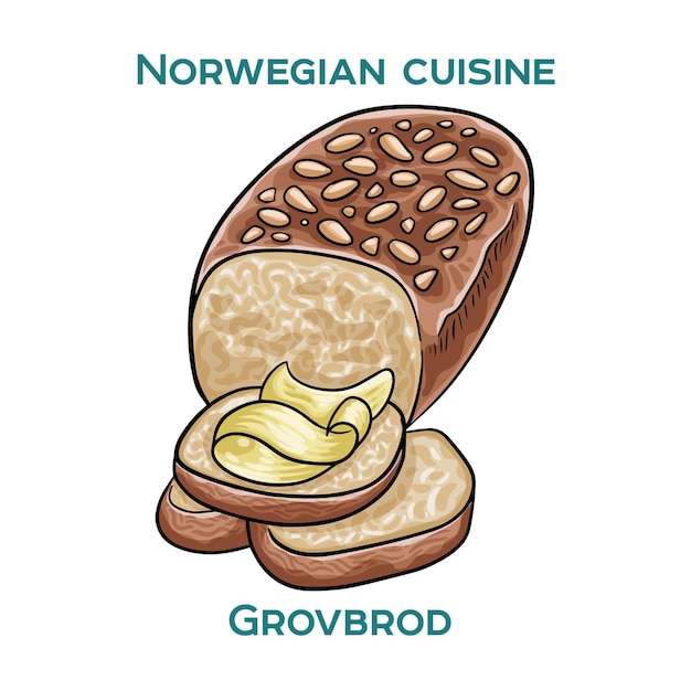 Comida tradicional norueguesa grovbrod em fundo branco ilustração vetorial isolada