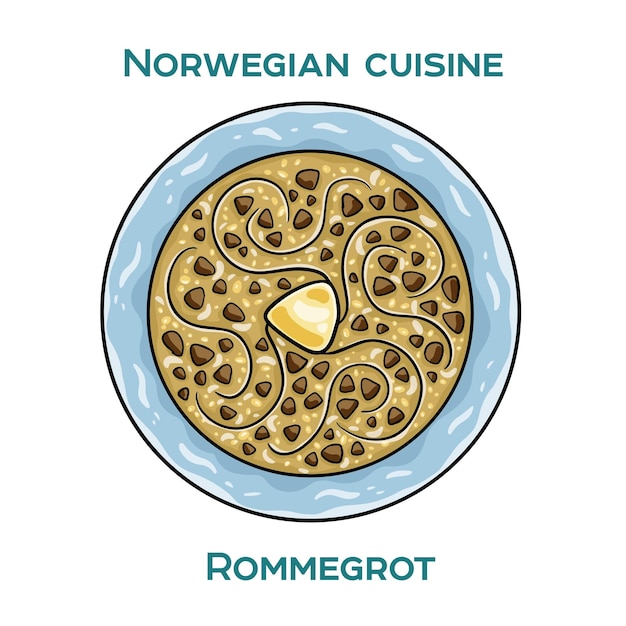 Vetor comida tradicional norueguesa rommegrot em fundo branco ilustração vetorial isolada