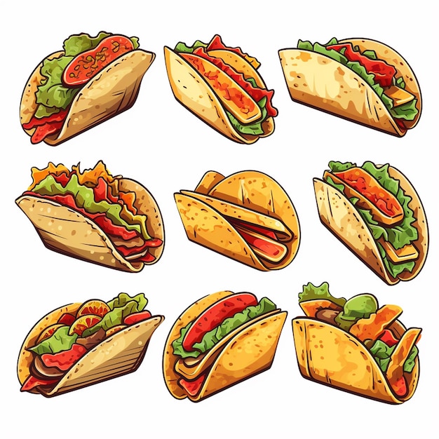 Comida vetorial taco mexicano ilustração design méxico tortilla restaurante fundo gráfico