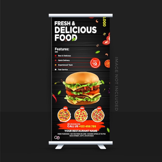 Comida x design de banner rollup