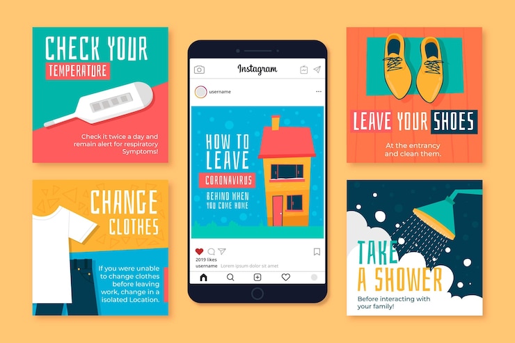 Vetor como deixar o coronavírus para trás quando voltar para casa instagram posts