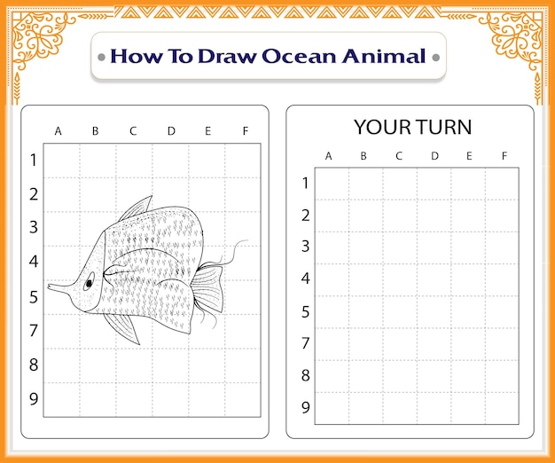 Como desenhar animais do oceano para colorir para crianças vetor premium