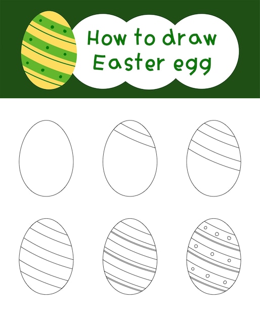 Vetor como desenhar desenho animado de ovo de páscoa passo a passo para livro infantil livro de coloração de primavera e educação
