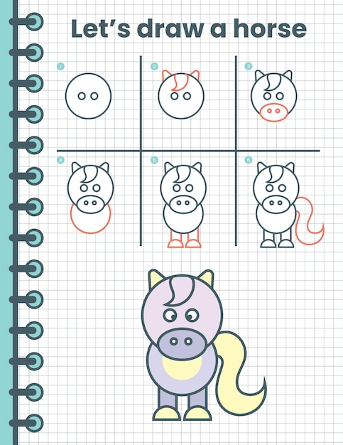 Como Desenhar Cavalos Para Crianças. Tutorial De Desenho Passo a Passo  Ilustração do Vetor - Ilustração de fofofo, estudo: 254647528
