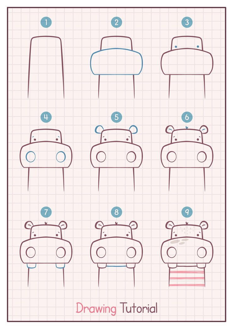 Vetor como desenhar um hipopótamo passo a passo tutorial de desenho